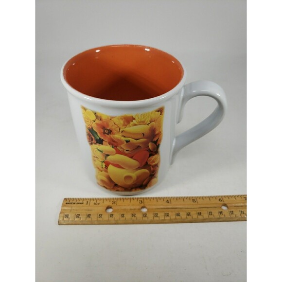 Disney Store Winnie the Pooh Coffee Mug Yellow Roses Large White & Orange 16 oz - Picture 13 of 14